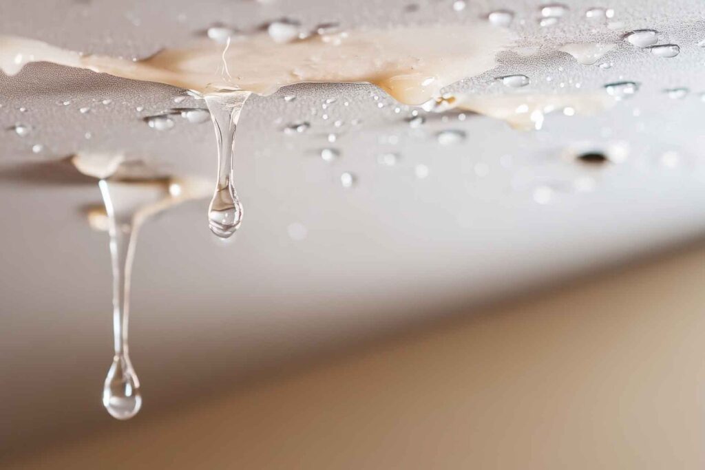 Water damage drips from ceiling