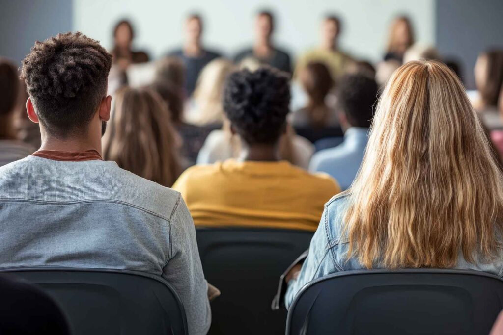 Adults watch presentation in HOA meeting