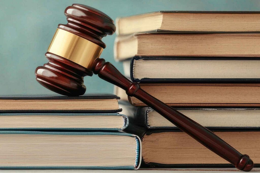 Gavel resting against books.